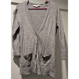 Loft Gray Cotton Blend Cardigan Sweater with Pockets - Casual‎ Comfort Layering